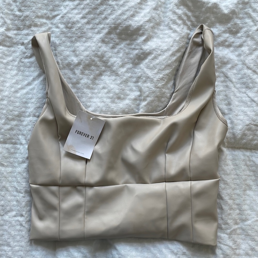 Forever 21 Beige Faux Leather Crop Top